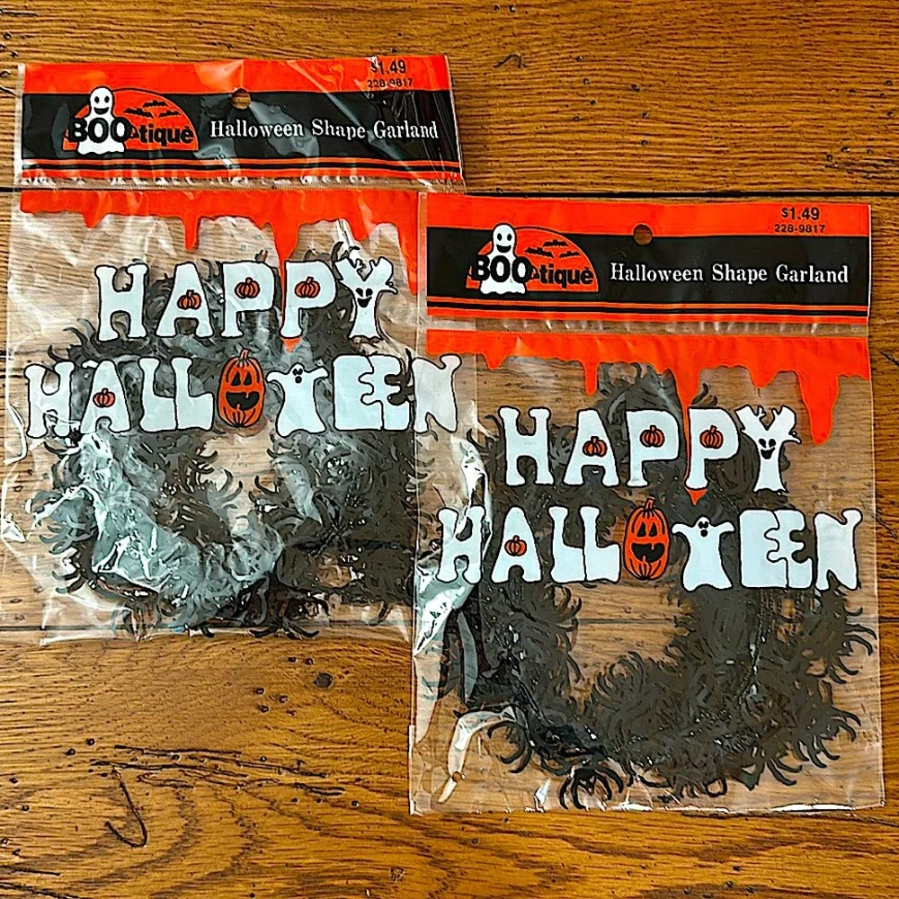 Boo-tique Halloween Shaped Garland NWT Lot of Two Black Spiders Vintage 1993